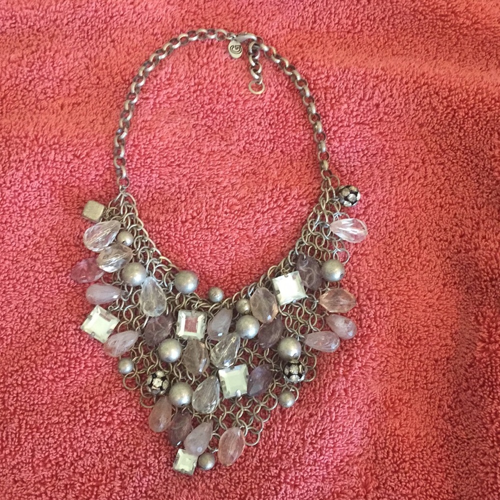 Silver bead bib necklace